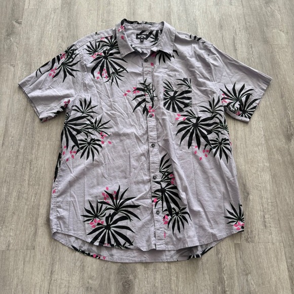 Billabong Other - Billabong Mens XXL Gray Tropical Palm Leaf Pink Print Short Sleeve Button Shirt